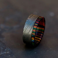 Thumbnail for Damascas Steel Ring with colourful wood inner
