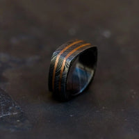 Thumbnail for Square Damascus Steel Ring with Bronze Inlays