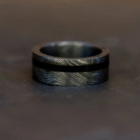 Thumbnail for Damascus Steel Ring with Black Inlay
