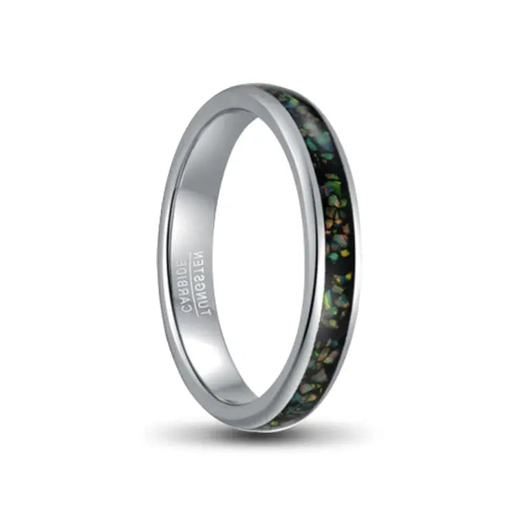 4mm Ladies Tungsten Carbide Ring in Silver with Opal Inlay