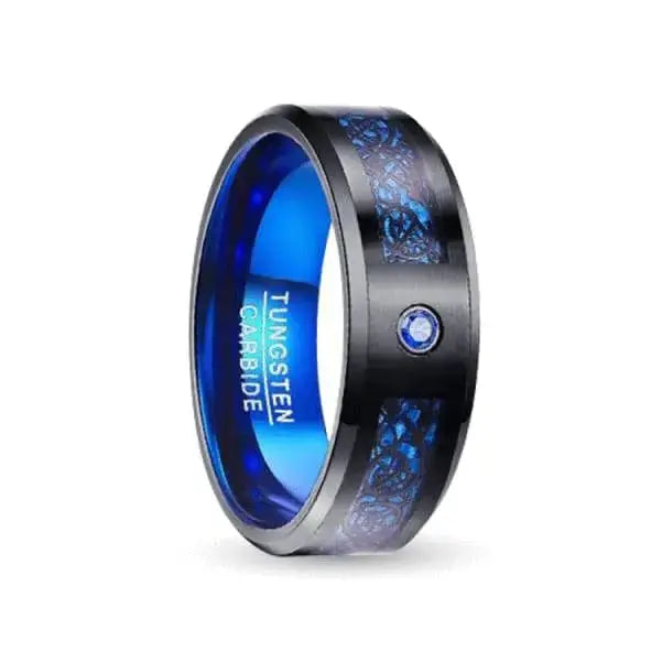 Azure Blue Black Tungsten Ring