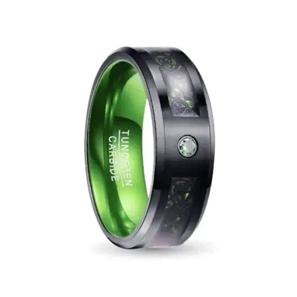 Celtic Green Black Tungsten Ring