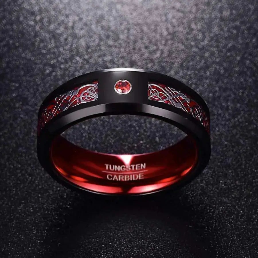 Azure Red, Black  Tungsten Ring