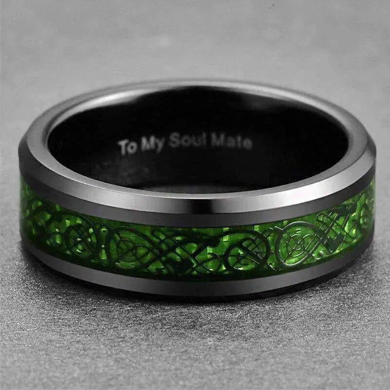 Orbit Rings Tungsten Carbide Celtic Green