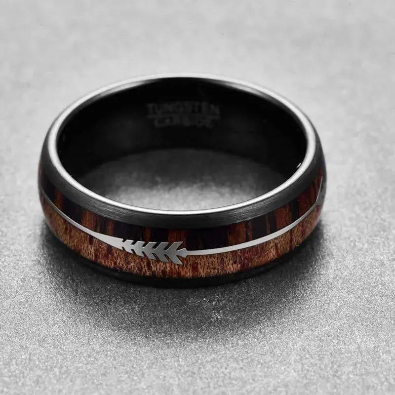8mm Black Tungsten Wedding Ring Wood Inlays with Silver Arrow