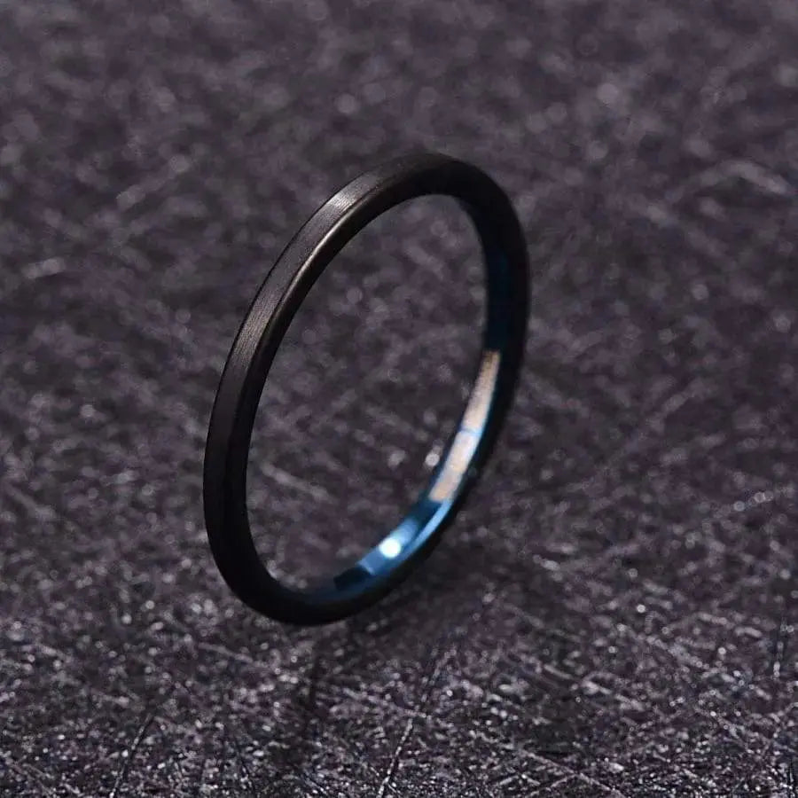 Ladies 2mm Tungsten Wedding Ring. Black Outer, Blue Inner