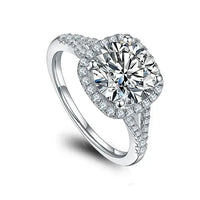 Thumbnail for Silver Moissanite Ring Halo Setting. Zircon V-shape Band