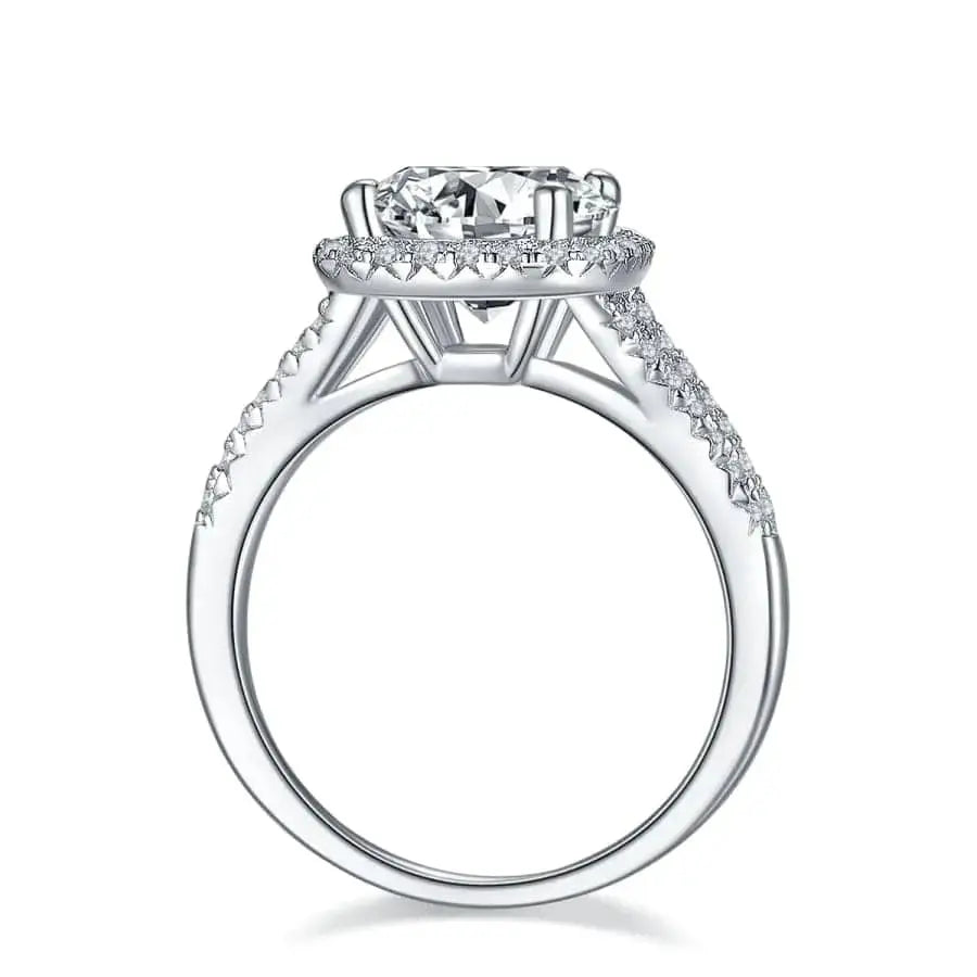 Halo Silver Moissanite Main Stone in Zircon Halo Engagement Ring