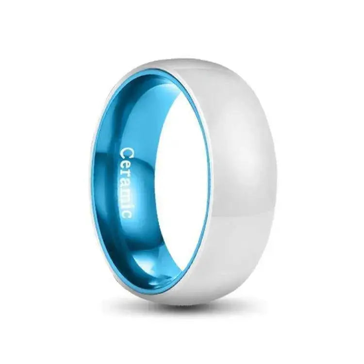 White Ceramic Ring with Blue Aluminium Inner 