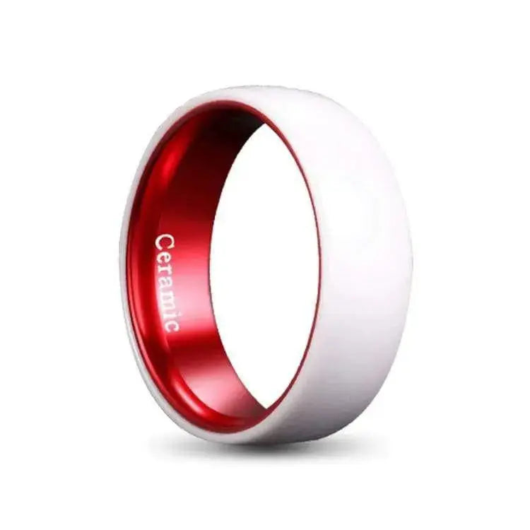 White Ceramic Ring with Red Aluminium Inner 
