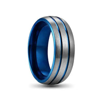 Thumbnail for Silver Tungsten Carbide Ring with Blue Grooves and a Blue Inner Band
