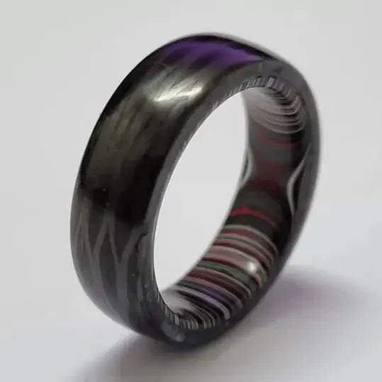 Black Carbon Fibre Ring with Fordite Inner in 8mm
