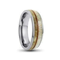 Thumbnail for 6mm Silver Tungsten Ring with Wood and Antler Inlays Antler Inlays 6mm
