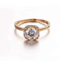 Thumbnail for Rose, Yellow or White Gold Engagement Ring Moissanite in square Halo setting