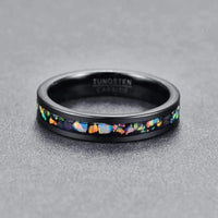 Thumbnail for 4mm Black Tungsten Wedding Ring with Crushed Rainbow Coloured Opal Inlay