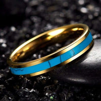 Thumbnail for 4mm Gold Tungsten Wedding Ring Turquoise Stone Centre Inlay