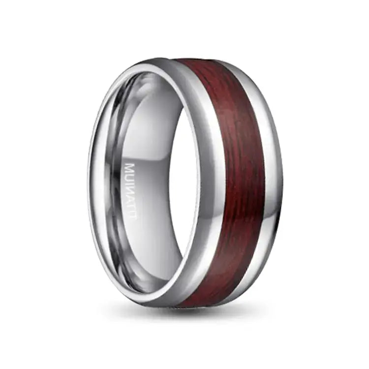 Silver Titanium Ring With Wood