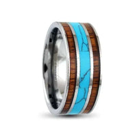 Thumbnail for 10mm Silver Tungsten Ring, Turquoise, Koa Wood Inlays