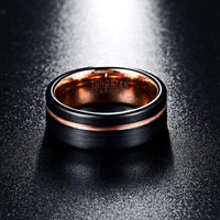 Thumbnail for 8mm Brushed Black Tungsten Wedding Ring with Rosegold Groove and Inner