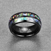 Thumbnail for 8mm Black Tungsten Wedding Ring with Coloured Synthetic Opal and Abalone Shell