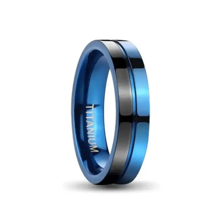 5mm Polished Blue Titanium Ring Polished Black Inlay