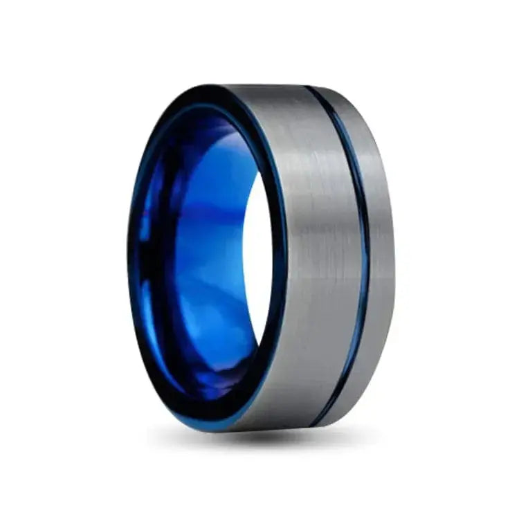Silver and Blue 10mm Tungsten Carbide Ring