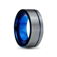Thumbnail for Silver and Blue 10mm Tungsten Carbide Ring