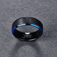 Thumbnail for 6mm Frosted Black Tungsten Wedding Ring with Polished Blue Step Edging
