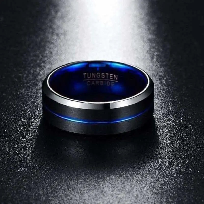 Orbit Rings Tungsten Carbide Stream Blue