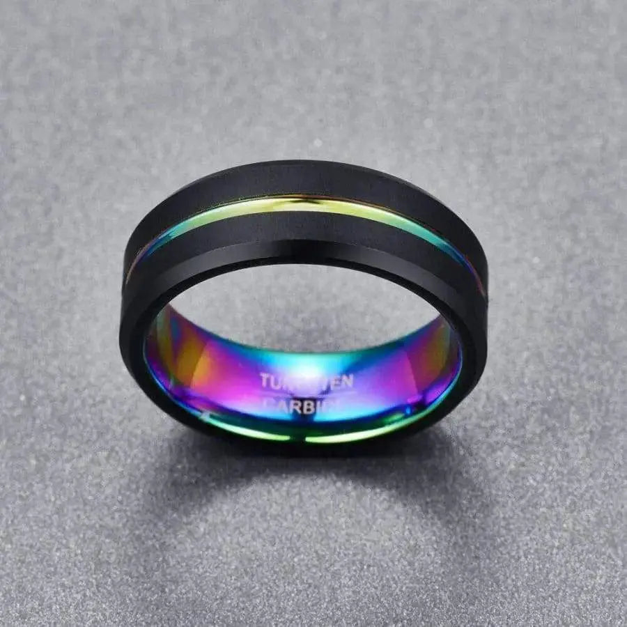 Men Rainbow Colorful Band Rings Black Stainless Steel loop Fashion Jewelry  8MM | eBay