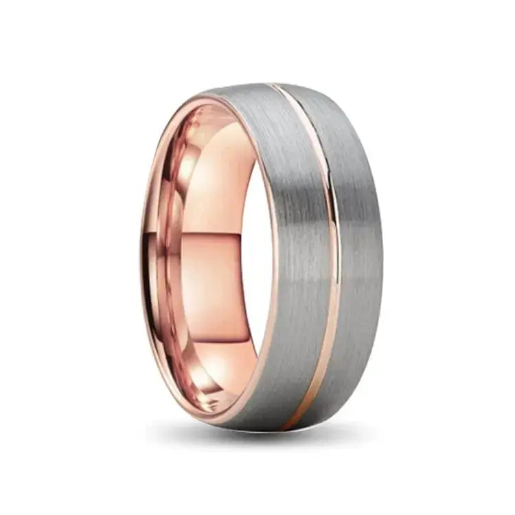 Rosegold and Silver Tungsten Carbide Ring with Groove