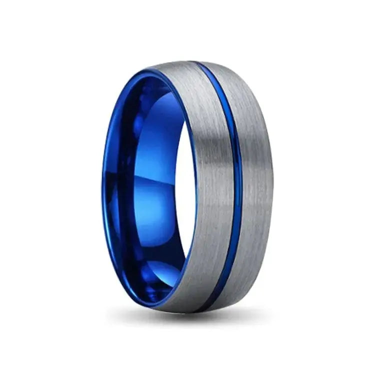 SIlver and Blue 8mm Tungsten Carbide Ring
