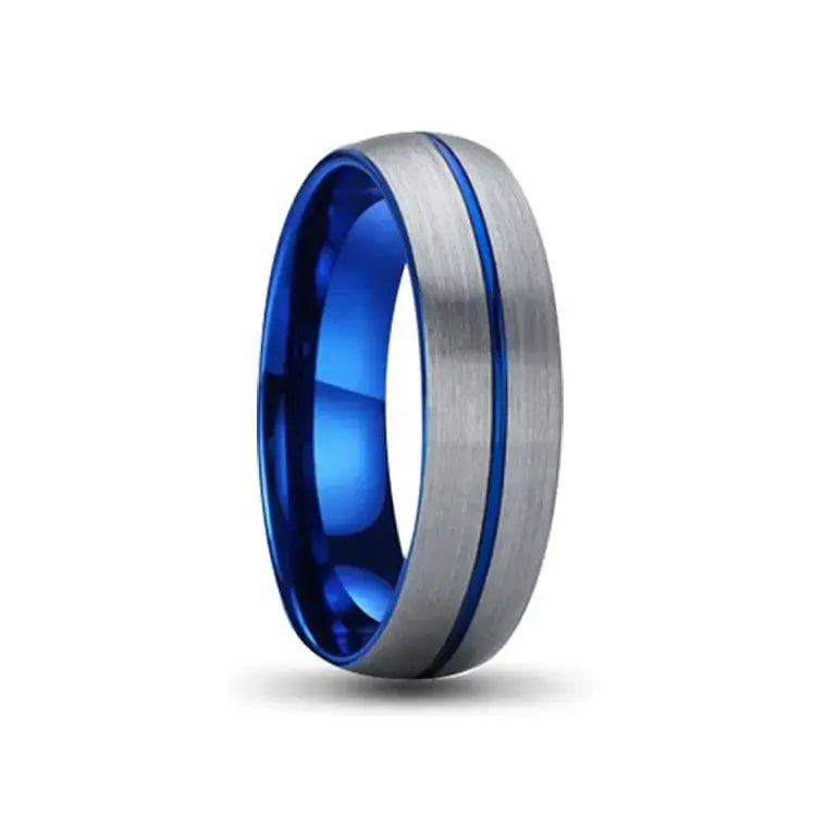 6mm Silver and Blue Tungsten Carbide Ring