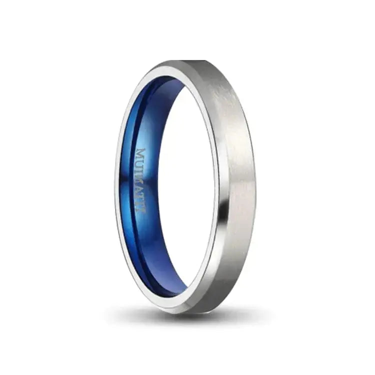 4mm Silver and Blue Titanium Ring 